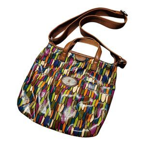 Fossil Calypso Key Per Multi Color Feather Print Coated Canvas Bag Crossbody